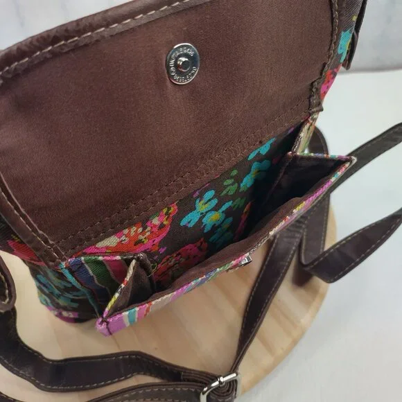 Relic Crossbody Purse Canvas & Faux Leather Trim Brown Floral & Stripes Small - Picture 7 of 15